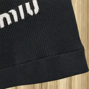 Miu Miu Women Viscose Top with Intarsia Logo-Black