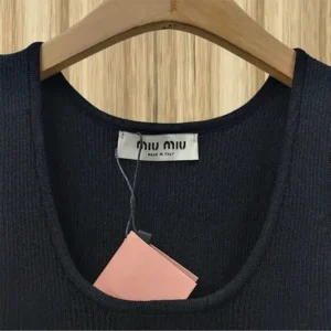 Miu Miu Women Viscose Top with Intarsia Logo-Black