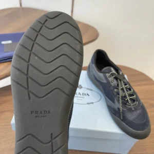 Prada Unisex Speedrock Leather And Mesh Fabric Sneakers-Black 2EE468