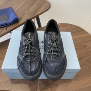 Prada Unisex Speedrock Leather And Mesh Fabric Sneakers-Black 2EE468