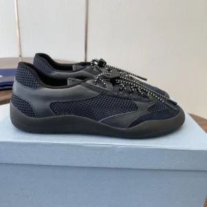 Prada Unisex Speedrock Leather And Mesh Fabric Sneakers-Black 2EE468