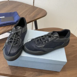 Prada Unisex Speedrock Leather And Mesh Fabric Sneakers-Black 2EE468