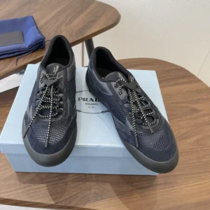 Prada Unisex Speedrock Leather And Mesh Fabric Sneakers-Black 2EE468