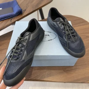 Prada Unisex Speedrock Leather And Mesh Fabric Sneakers-Black 2EE468
