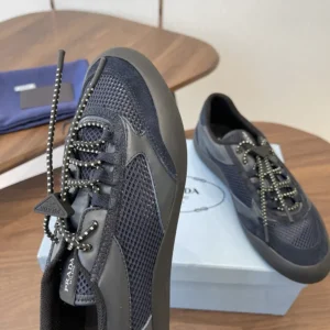 Prada Unisex Speedrock Leather And Mesh Fabric Sneakers-Black 2EE468