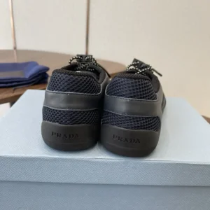 Prada Unisex Speedrock Leather And Mesh Fabric Sneakers-Black 2EE468