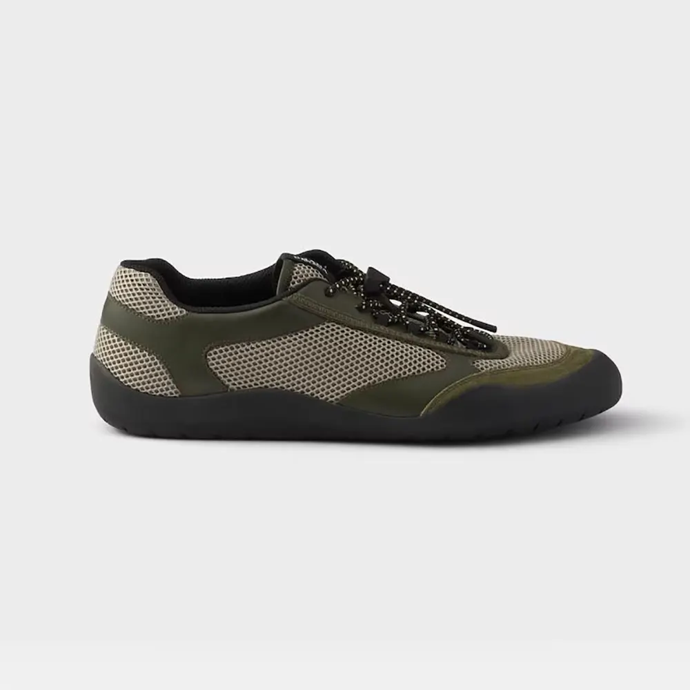 Prada Unisex Speedrock Leather And Mesh Fabric Sneakers-Dark Green 2EE468 1 Prada Unisex Speedrock Leather And Mesh Fabric Sneakers-Dark Green 2EE468
