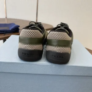 Prada Unisex Speedrock Leather And Mesh Fabric Sneakers-Dark Green 2EE468