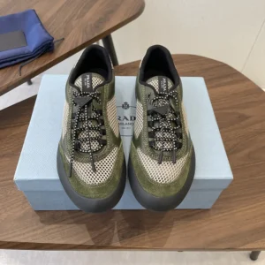 Prada Unisex Speedrock Leather And Mesh Fabric Sneakers-Dark Green 2EE468