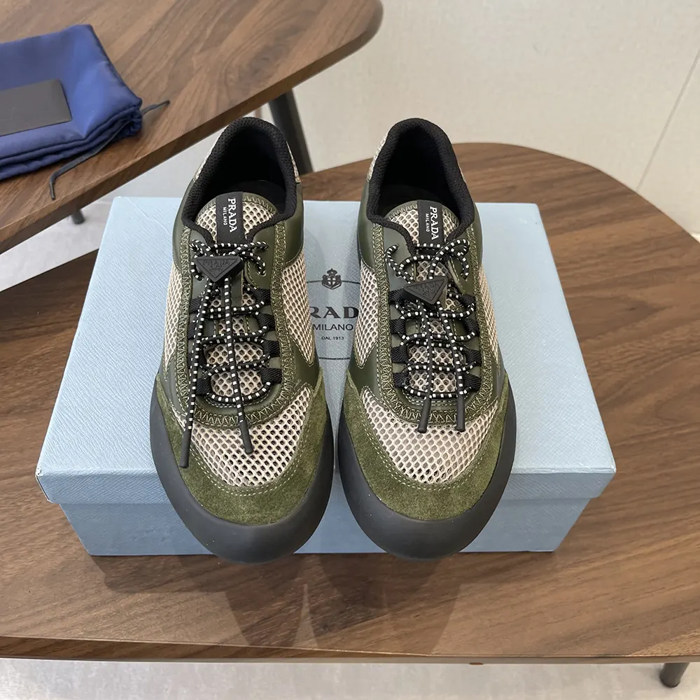 Prada Unisex Speedrock Leather And Mesh Fabric Sneakers-Dark Green 2EE468 2 Prada Unisex Speedrock Leather And Mesh Fabric Sneakers-Dark Green 2EE468