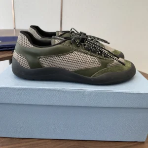 Prada Unisex Speedrock Leather And Mesh Fabric Sneakers-Dark Green 2EE468