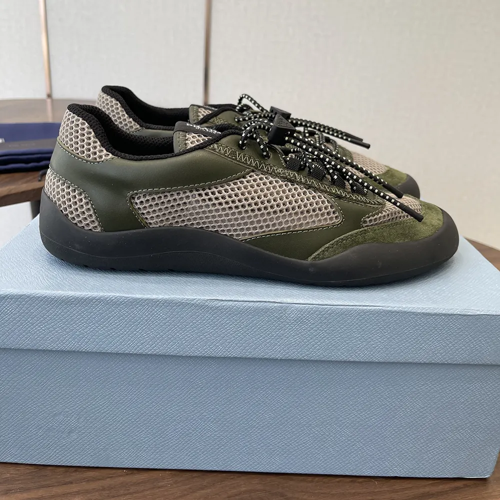 Prada Unisex Speedrock Leather And Mesh Fabric Sneakers-Dark Green 2EE468 6 Prada Unisex Speedrock Leather And Mesh Fabric Sneakers-Dark Green 2EE468