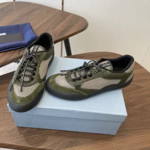 Prada Unisex Speedrock Leather And Mesh Fabric Sneakers-Dark Green 2EE468