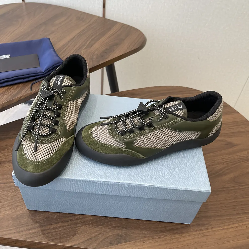 Prada Unisex Speedrock Leather And Mesh Fabric Sneakers-Dark Green 2EE468 4 Prada Unisex Speedrock Leather And Mesh Fabric Sneakers-Dark Green 2EE468