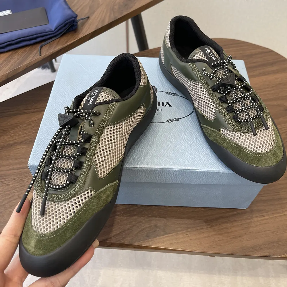 Prada Unisex Speedrock Leather And Mesh Fabric Sneakers-Dark Green 2EE468 5 Prada Unisex Speedrock Leather And Mesh Fabric Sneakers-Dark Green 2EE468