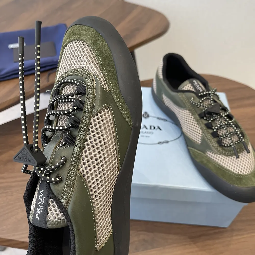 Prada Unisex Speedrock Leather And Mesh Fabric Sneakers-Dark Green 2EE468 8 Prada Unisex Speedrock Leather And Mesh Fabric Sneakers-Dark Green 2EE468
