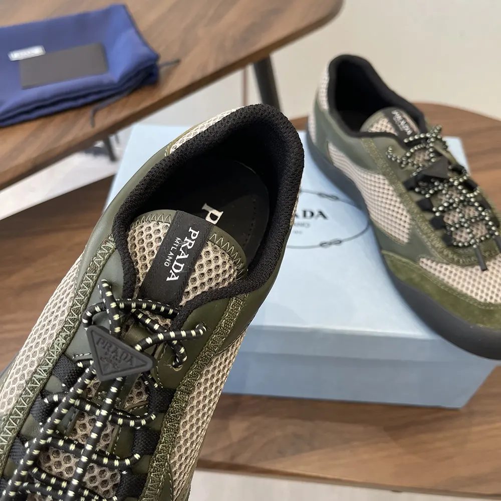 Prada Unisex Speedrock Leather And Mesh Fabric Sneakers-Dark Green 2EE468 7 Prada Unisex Speedrock Leather And Mesh Fabric Sneakers-Dark Green 2EE468