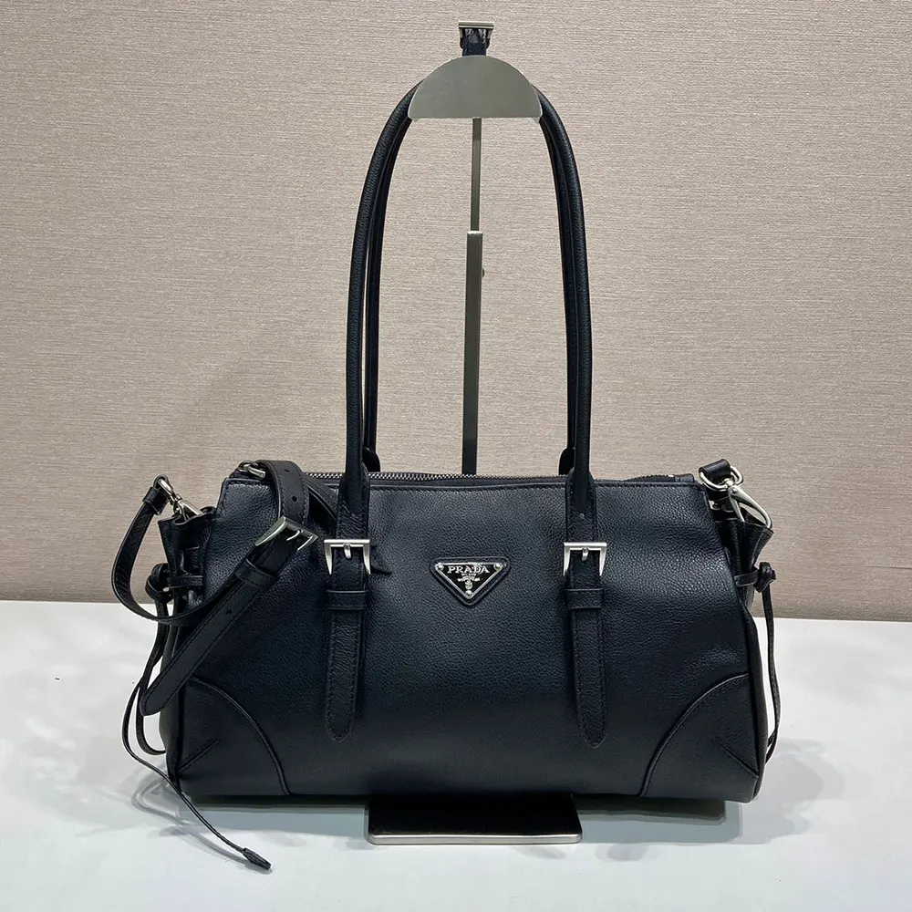 Prada Women Bonnie Medium Antiqued Leather Tote Bag-Black 1BG6282HF2