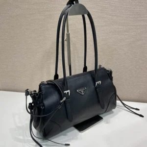 Prada Women Bonnie Medium Antiqued Leather Tote Bag-Black 1BG6282HF2