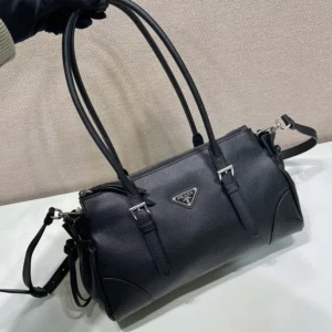 Prada Women Bonnie Medium Antiqued Leather Tote Bag-Black 1BG6282HF2
