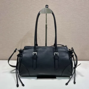 Prada Women Bonnie Medium Antiqued Leather Tote Bag-Black 1BG6282HF2