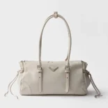 Prada Women Bonnie Medium Antiqued Leather Tote Bag-White 1BG6282HF2