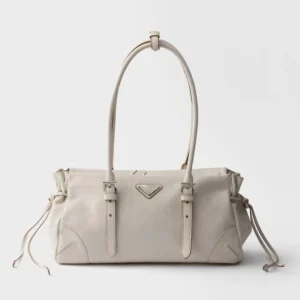 Prada Women Bonnie Medium Antiqued Leather Tote Bag-White 1BG6282HF2