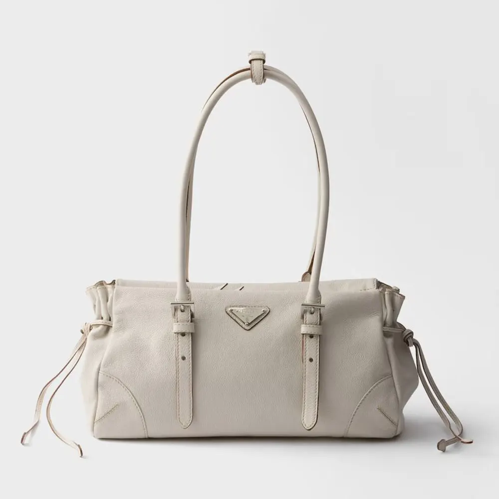 Prada Women Bonnie Medium Antiqued Leather Tote Bag-White 1BG6282HF2