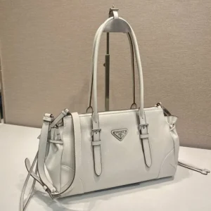 Prada Women Bonnie Medium Antiqued Leather Tote Bag-White 1BG6282HF2