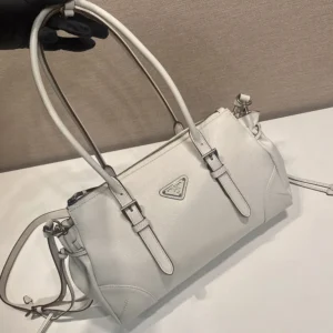 Prada Women Bonnie Medium Antiqued Leather Tote Bag-White 1BG6282HF2