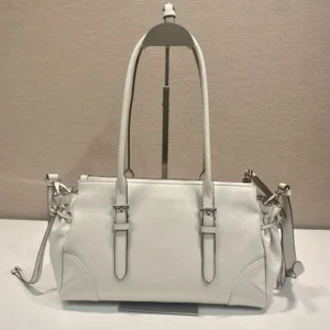 Prada Women Bonnie Medium Antiqued Leather Tote Bag-White 1BG6282HF2