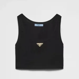 Prada Women Jersey Cropped Top-Black 39546C10Z0