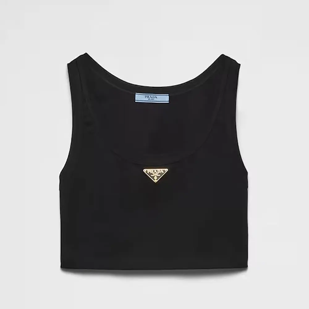 Prada Women Jersey Cropped Top-Black 39546C10Z0