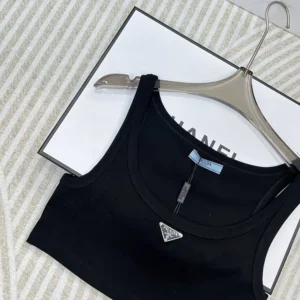Prada Women Jersey Cropped Top-Black 39546C10Z0