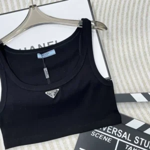 Prada Women Jersey Cropped Top-Black 39546C10Z0
