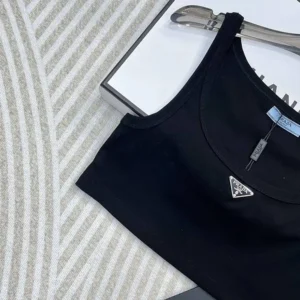 Prada Women Jersey Cropped Top-Black 39546C10Z0