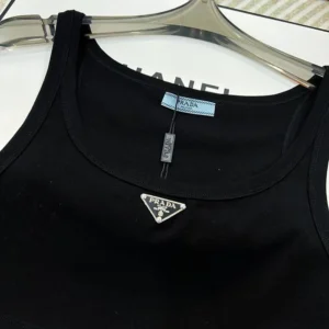 Prada Women Jersey Cropped Top-Black 39546C10Z0