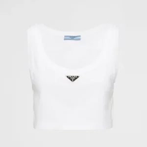 Prada Women Jersey Cropped Top-White 39546C10Z0