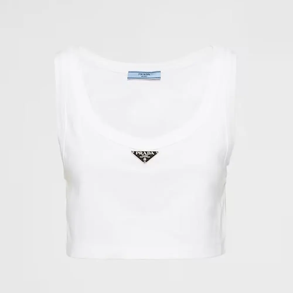 Prada Women Jersey Cropped Top-White 39546C10Z0