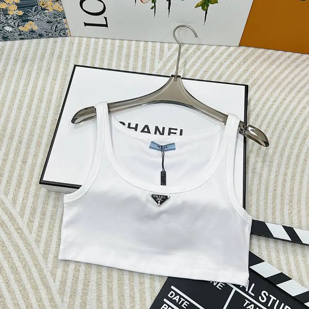 Prada Women Jersey Cropped Top-White 39546C10Z0