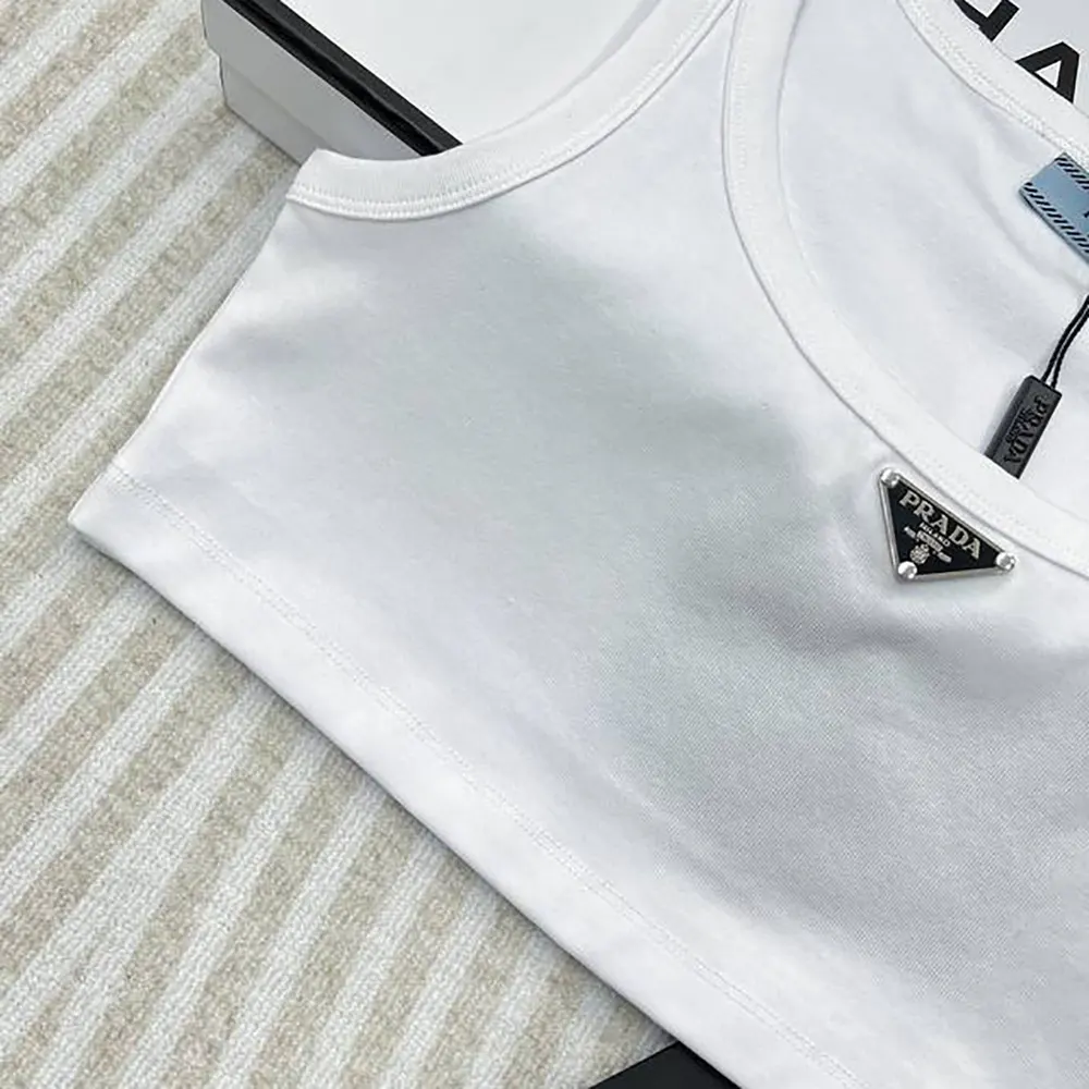 Prada Women Jersey Cropped Top-White 39546C10Z0 8 Prada Women Jersey Cropped Top-White 39546C10Z0
