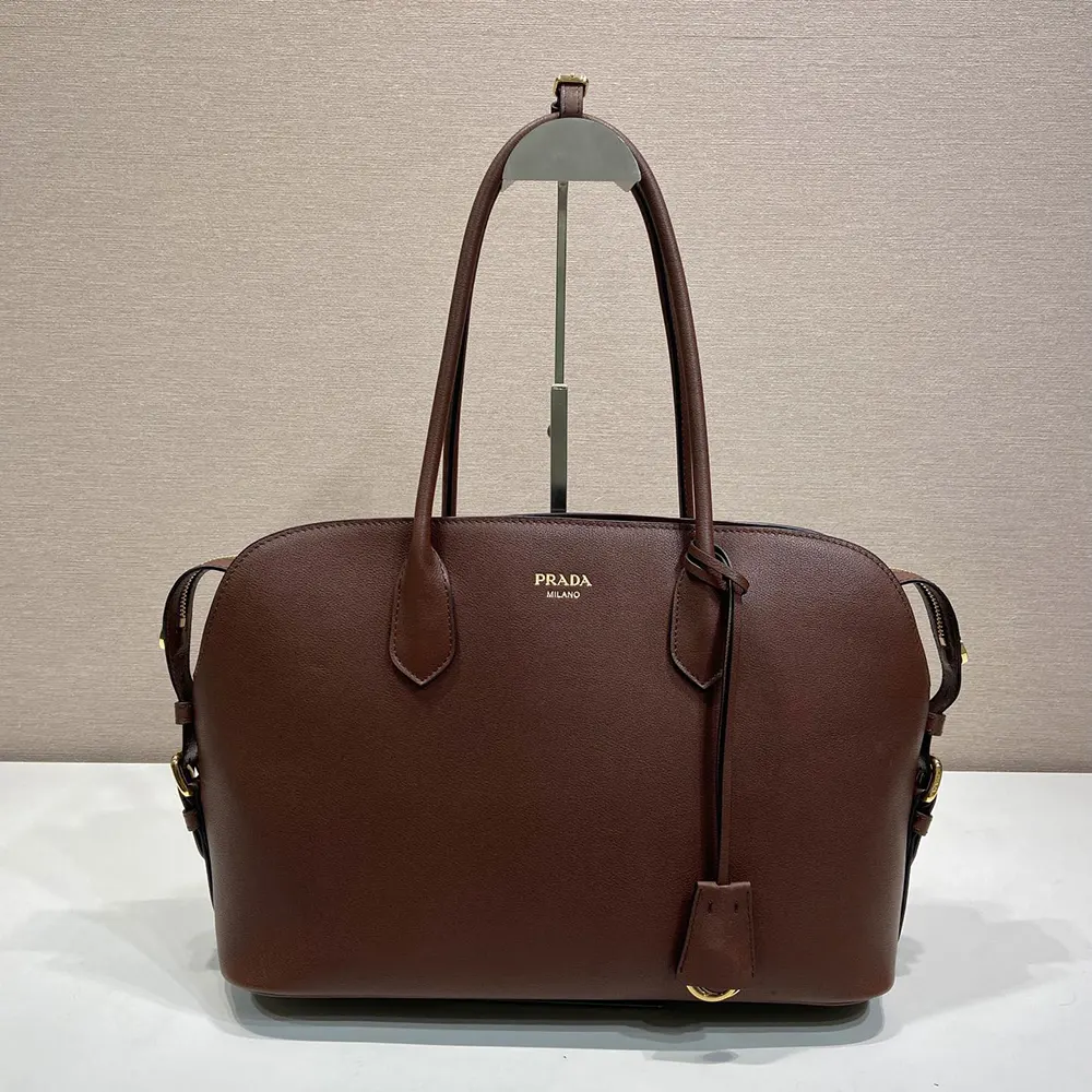 Prada Women Large Leather Tote Bag-Dark Brown 1BG6002HFQ 2 Prada Women Large Leather Tote Bag-Dark Brown 1BG6002HFQ