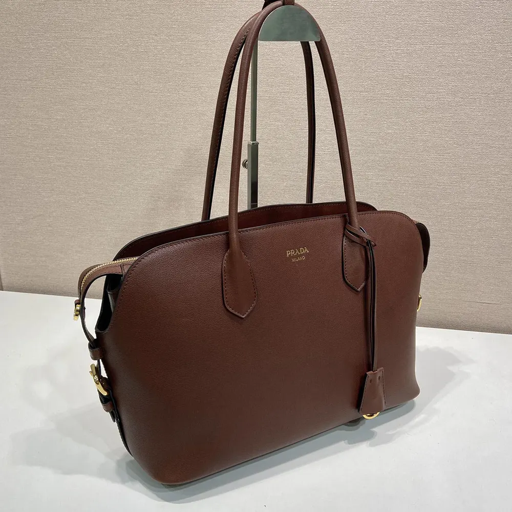 Prada Women Large Leather Tote Bag-Dark Brown 1BG6002HFQ 4 Prada Women Large Leather Tote Bag-Dark Brown 1BG6002HFQ