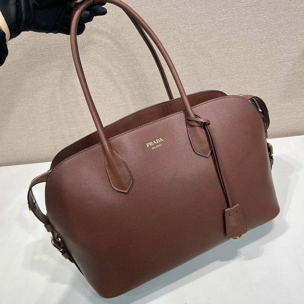 Prada Women Large Leather Tote Bag-Dark Brown 1BG6002HFQ 5 Prada Women Large Leather Tote Bag-Dark Brown 1BG6002HFQ