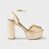 Prada Women Mordoré Nappa Leather Platform Sandals-Gold 1XP48B