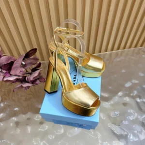 Prada Women Mordoré Nappa Leather Platform Sandals-Gold 1XP48B