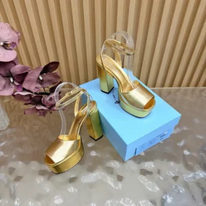 Prada Women Mordoré Nappa Leather Platform Sandals-Gold 1XP48B