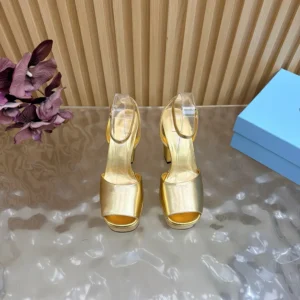 Prada Women Mordoré Nappa Leather Platform Sandals-Gold 1XP48B