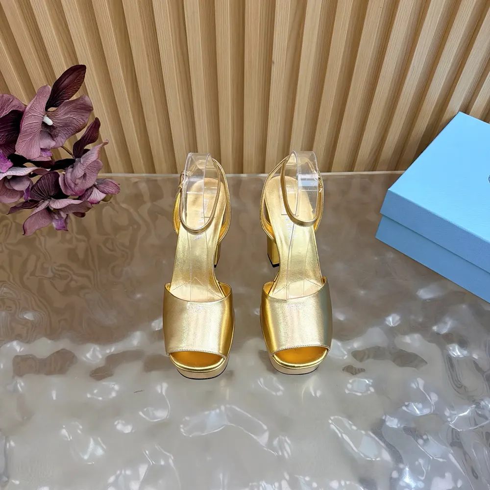 Prada Women Mordoré Nappa Leather Platform Sandals-Gold 1XP48B