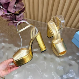 Prada Women Mordoré Nappa Leather Platform Sandals-Gold 1XP48B